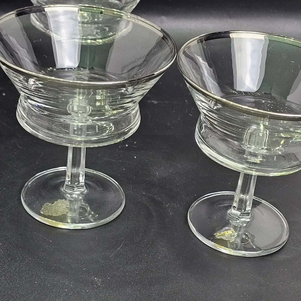 Contessa Italy MCM Platinum Trim Champagne Coupe Sherbet Glass Set of 5 Hex Stem